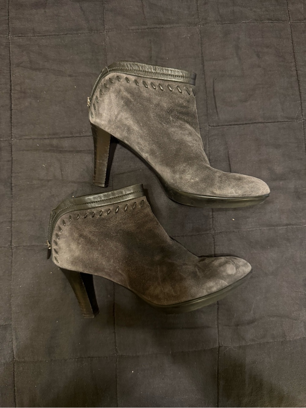 Aquatalia Gray Suede Ankle Booties with Back Zip